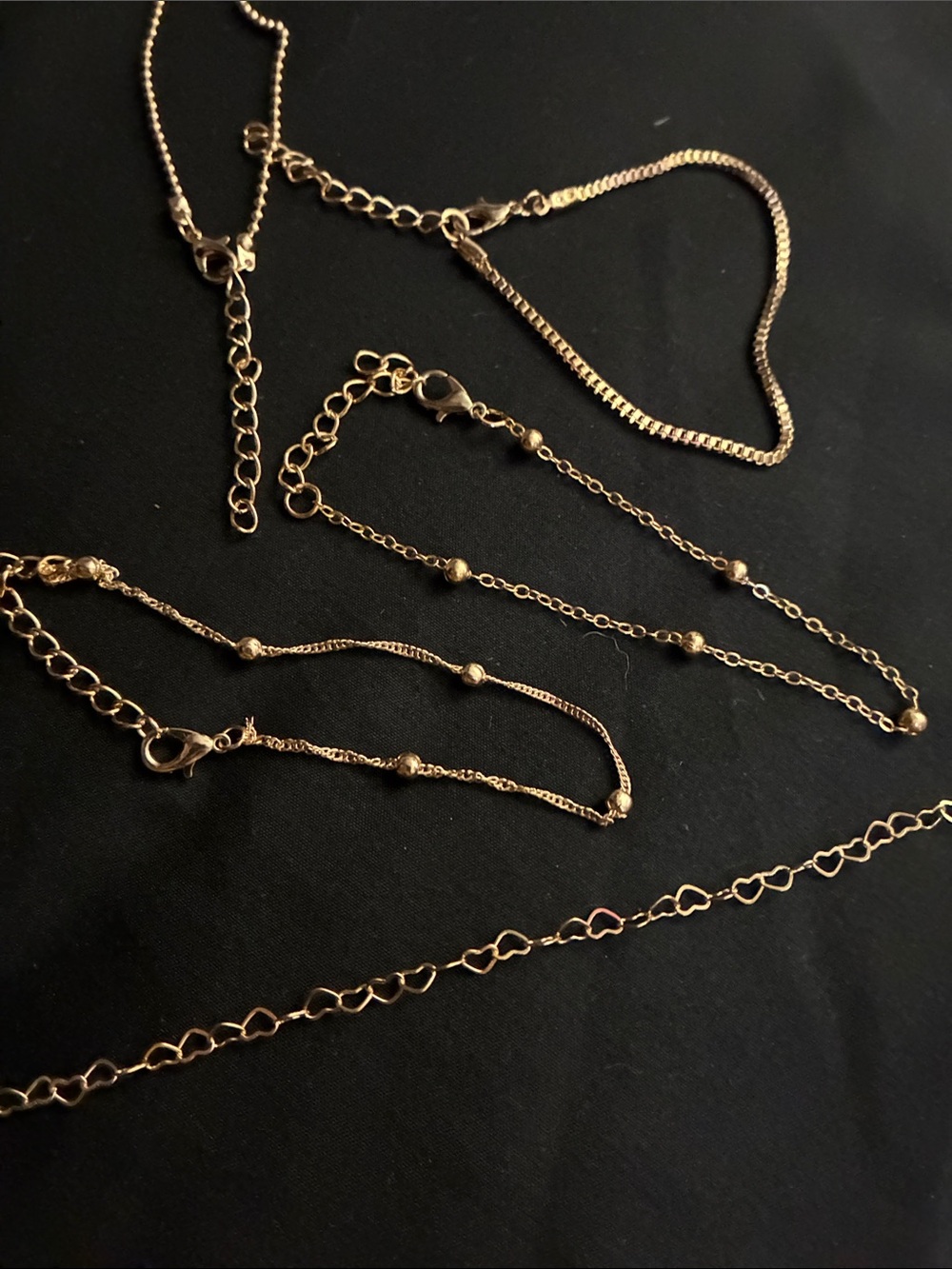 Delicate Gold Tone Women's Chain Anklet Set